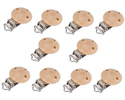 Hitopin Fopspeenclips, houten fopspeenclips, set van 10 fopspeen, sluitingen, accessoires, voor doe-het-zelf, knutselen, 4,5 cm