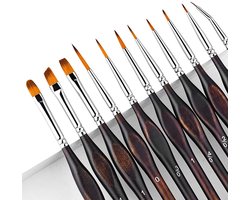 Miniature Schilderborstels 11-delig - Fijne Detailborstels voor Modellen en Nummerkleurplaten - Geschikt voor Acryl Waterverf en Olieverf - Precisieborstels voor Gedetailleerde Kunstprojecten