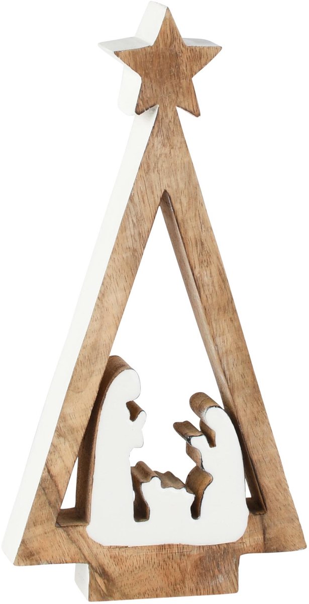 Dekoratief | Deco boom m/nativity, naturel/wit, hout/enamel, 12x3x23cm | A268226