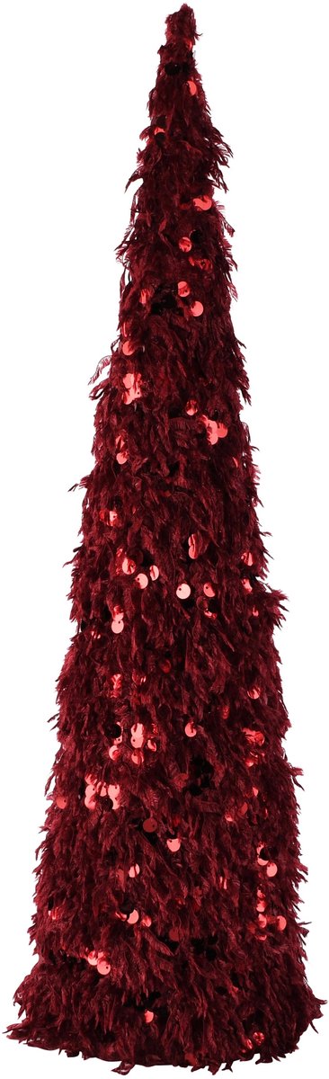 Dekoratief | Kegel vorm m/glitter/veren, rood, stof, 16x16x60cm | A265316
