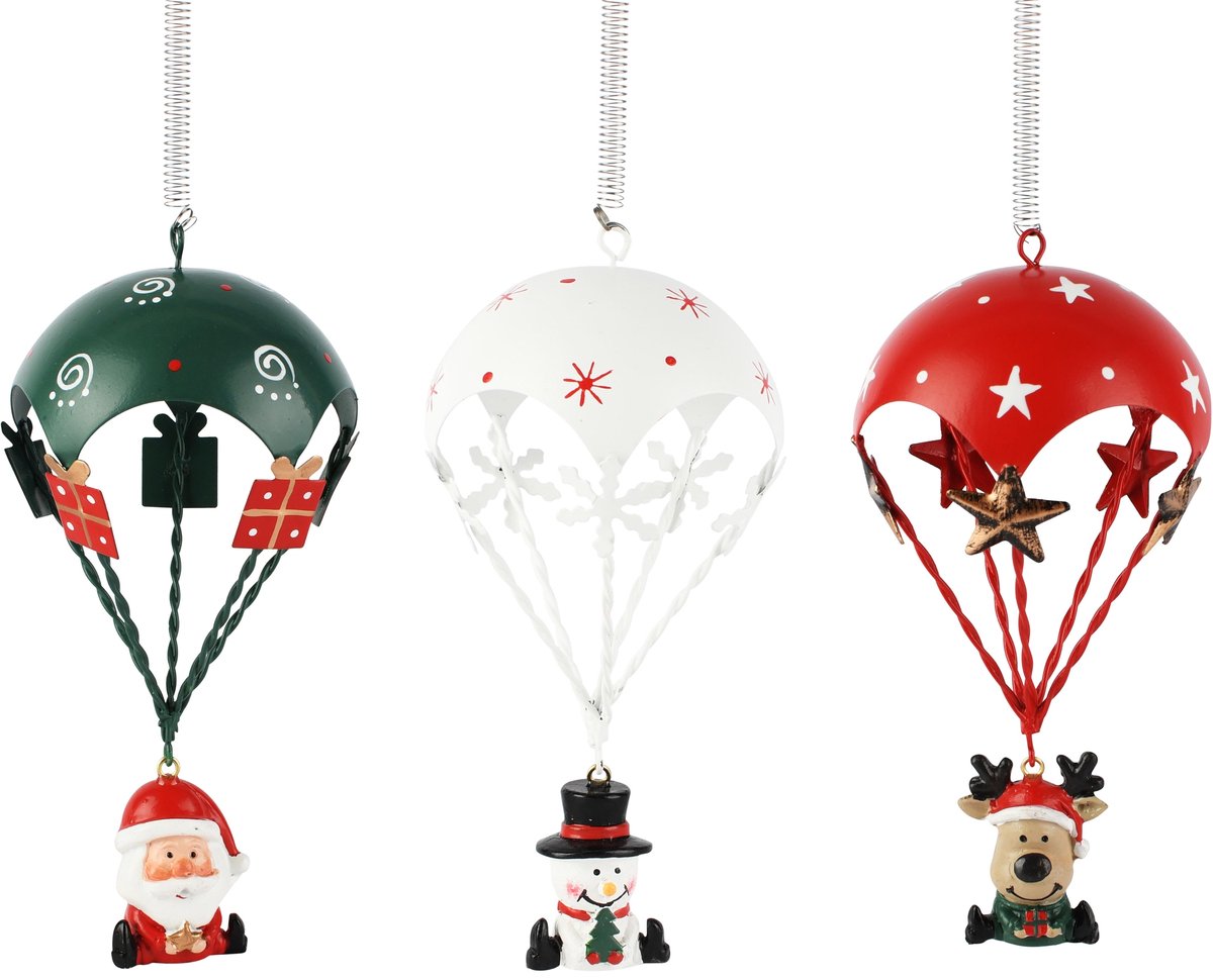 Dekoratief | Springveer santa/rudolf/sneeuwman, metaal, 8x8x16cm, set van 3 stuks | A265253