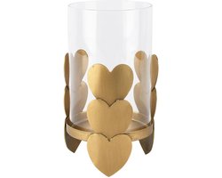 Dekoratief | Theelichthouder m/harten, goud, metaal/glas, 12x12x19cm | A265184