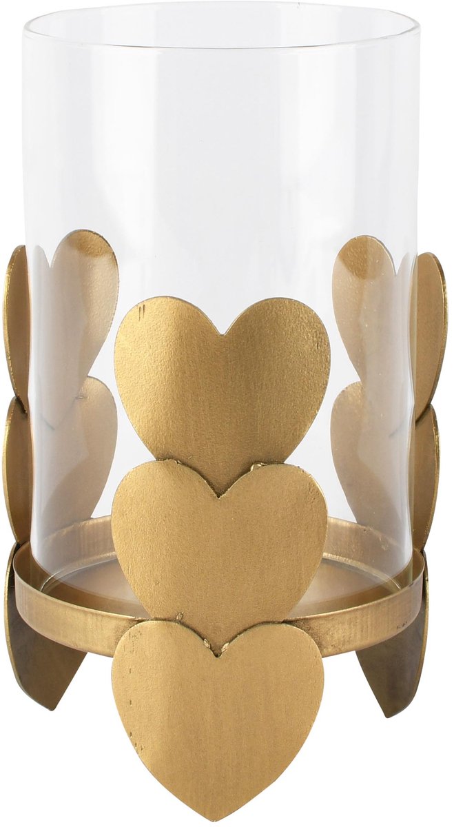Dekoratief | Theelichthouder m/harten, goud, metaal/glas, 12x12x19cm | A265184
