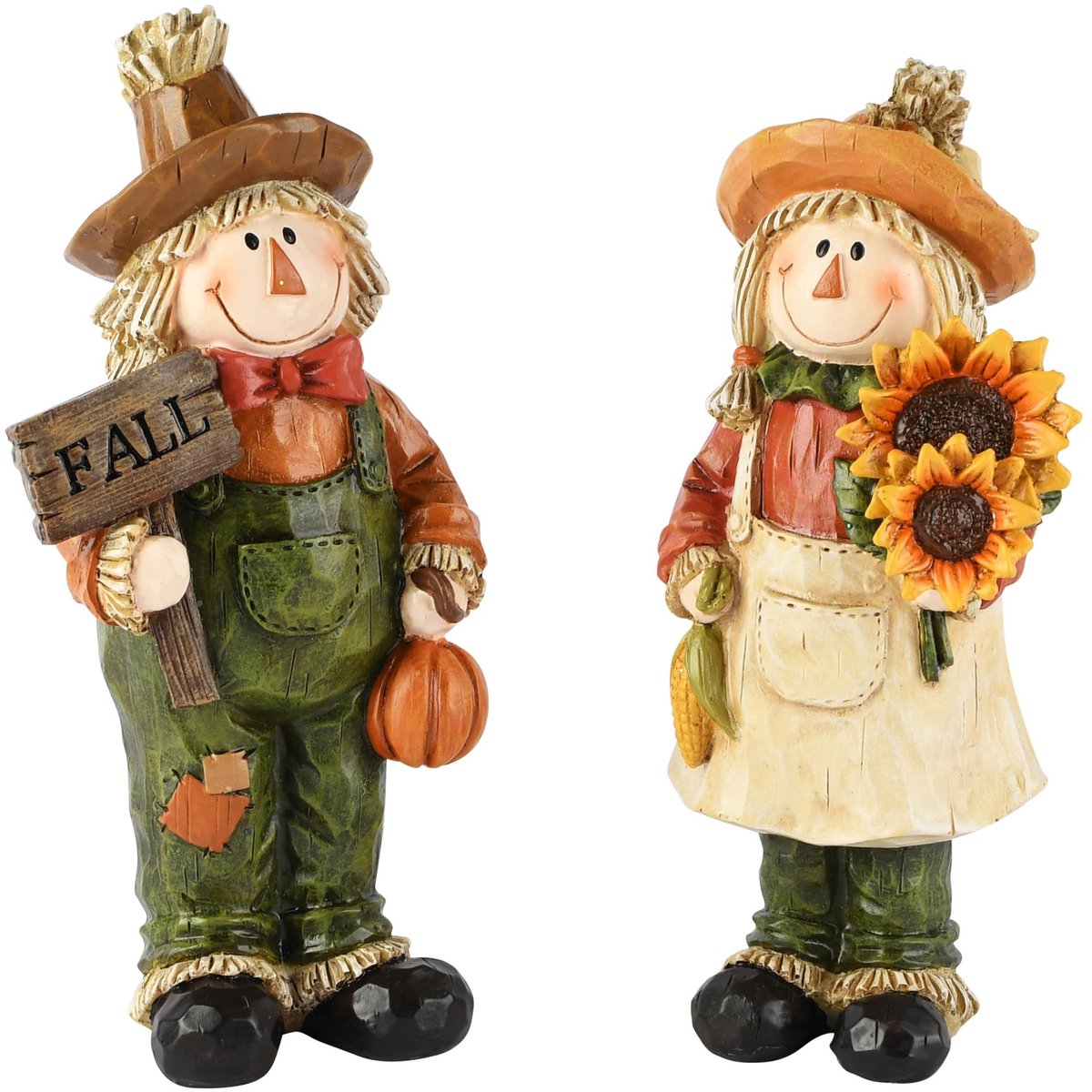 Dekoratief | Vogelverschikker staand, groen/oranje, resina, 10x7x22cm, set van 2 stuks | A265438