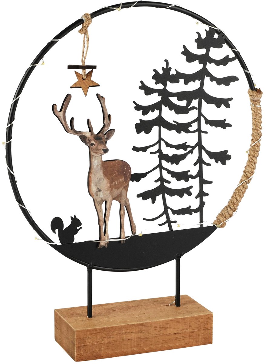 Dekoratief | Deco boog 'Deer Scene', zwart/naturel, LED, 24x6x31cm | A265202