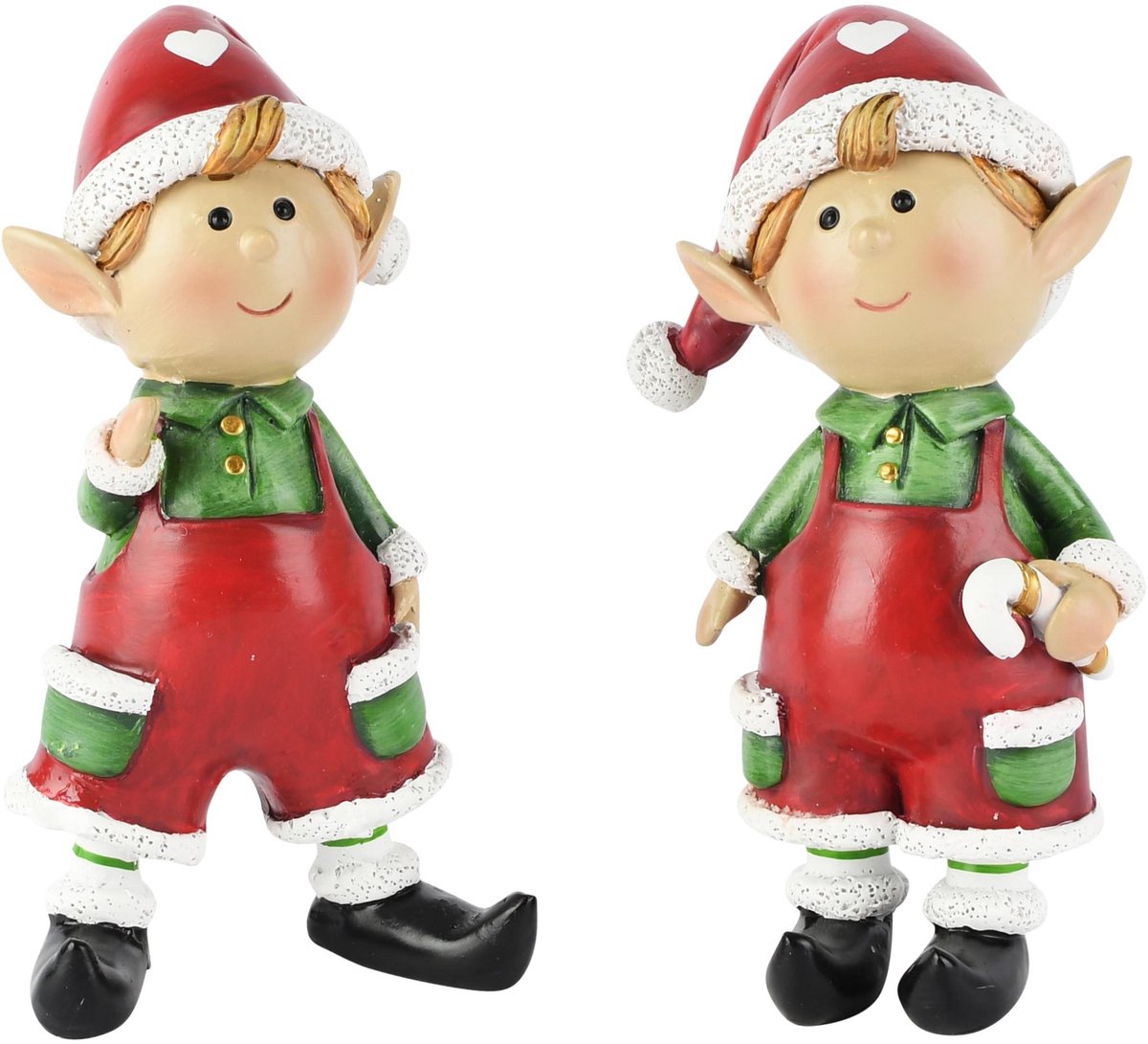 Dekoratief | Kerstelfje staand, rood/groen, resina, 7x4x13cm, set van 2 stuks | A265129