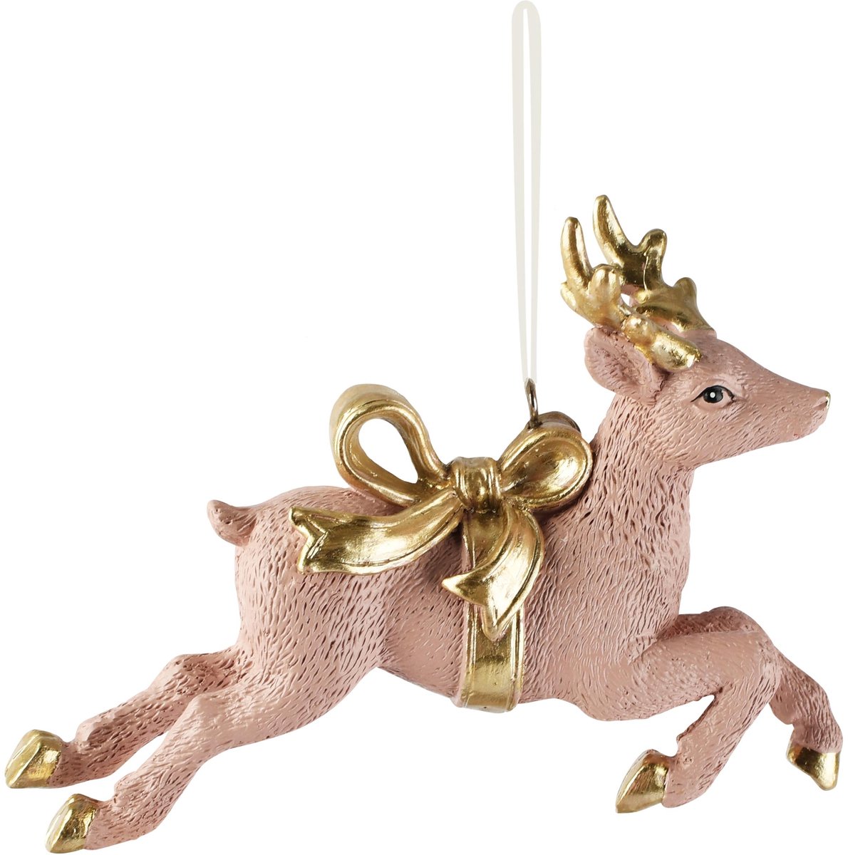 Dekoratief | Hanger hertje m/strik, roze/goud, resina, 12x9x3cm | A265702