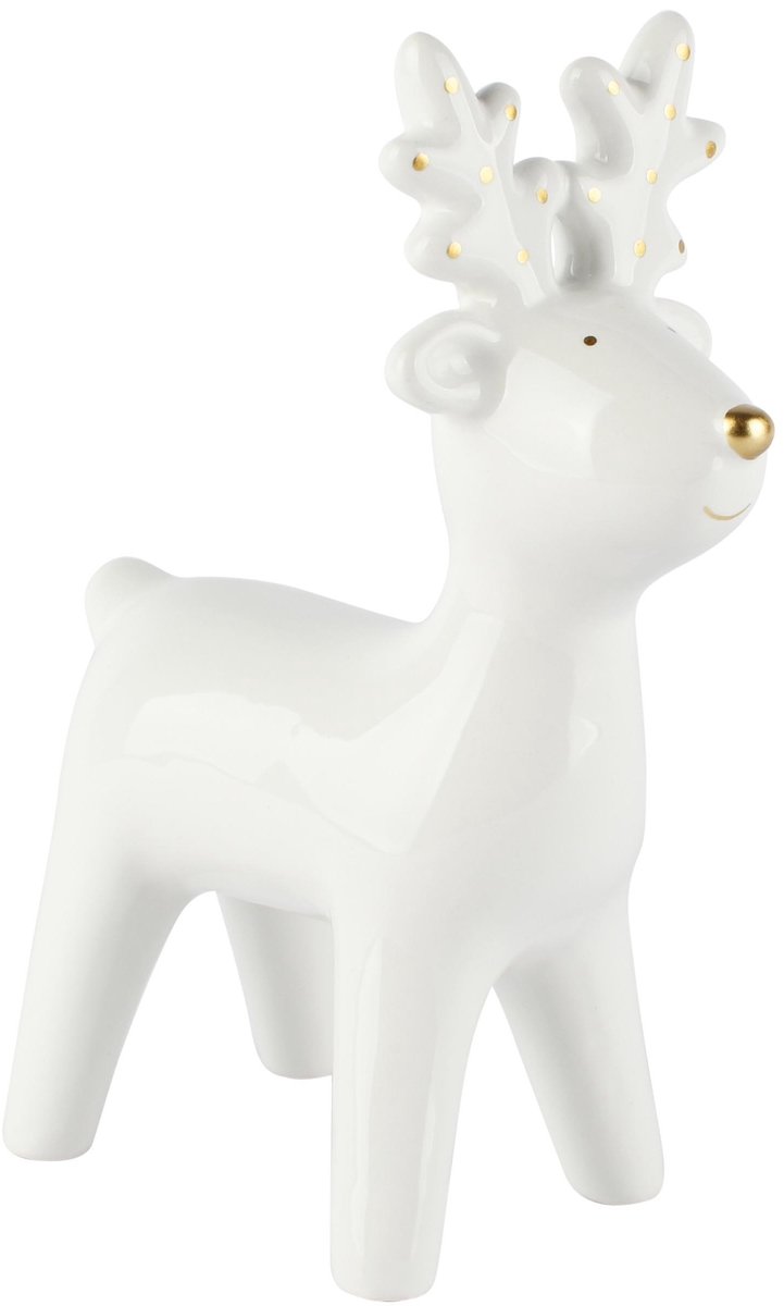 Dekoratief | Deco rendier staand, wit/goud, dolomiet, 13x7x20cm | A265965
