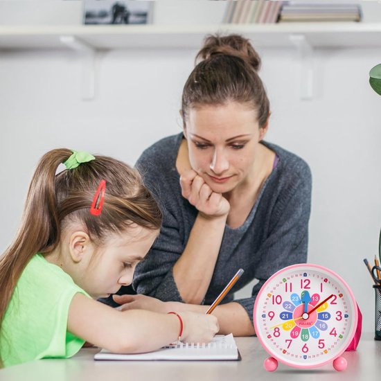 Kinderalarmklok Leren Tijd Analoge Wekker Zonder Tikgeluid en Nachtlampje Snooze Functie — afbeelding 3