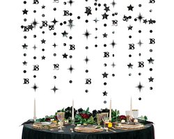 Zwarte 18e Verjaardag Decoraties Nummer 18 Cirkel Dot Twinkle Star Garland Metallic Streamer Banner Achtergrond voor Meisjes Jongens Happy Time to Adult Cheers Jaar Oud Verjaardag Feest (mzr447)