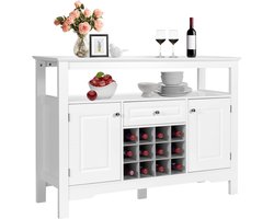 GOPLUS Sideboard with Wine Rack, Kitchen Cabinet with Open Shelf, 1 Drawer and 2 Doors, Side Cabinet for Living Room, Kitchen and Dining Room, 117 x 40.5 x 85.5 cm (White)
