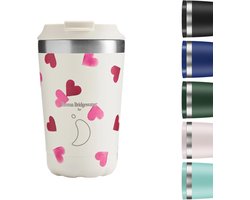 Chilly's Original Coffee Cup - Thermal Travel Mug for Cold and Hot Drinks - Reusable Cups with Lids - Double Wall Vacuum Insulated Mug - Stainless Steel - 340ml - Pink Hearts