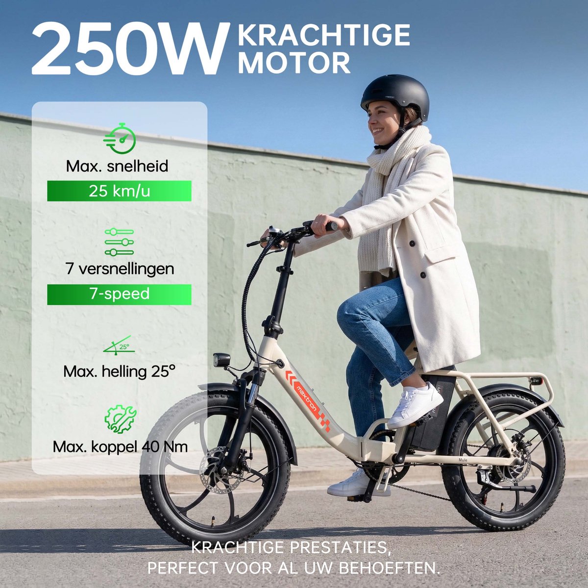 vankel MULE Elektrische Fiets – Opvouwbare E-bike – 20×3.0 Inch Banden – 48V 20Ah Accu – Actieradius tot 70 km – Mechanische Schijfremmen – Stadsfiets – Max. Belastbaar 120 kg – Wit – foto 7