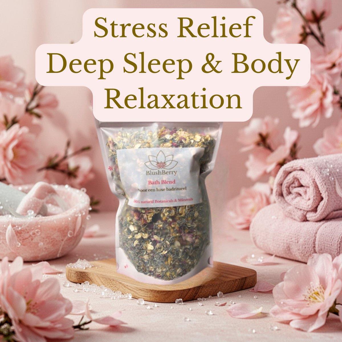 Blushberry Badzout Slaap & Ontspanning - Natuurlijke Badkruiden met Epsomzout - Rustgevend Bad voor Betere Nachtrust en Stressvermindering -Stress & Slaap / Kalmerend & Natuurlijk