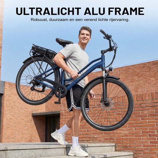 Maxtron Urban7 Elektrische Fiets - 36V 12.8Ah Accu - Actieradius tot 70 km - 27.5×2.0 Inch Banden - Aluminium Verende Voorvork - Shimano RD-M310 - Mechanische Schijfremmen - Stadsfiets - Max. Belastbaar 120 kg - Blauw van Maxtron — afbeelding 3