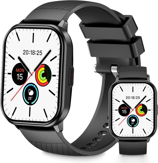 Smartwatch - Belfunctie - Unisex horloge - Waterbestendig voor dagelijks gebruik - Met hartslagmeting, slaapmonitoring, stappenteller en muziekbediening - Compatibel met Android en iOS - Zwart
