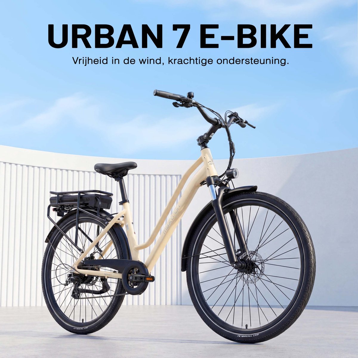 Maxtron Urban7 Elektrische Fiets – 700C×50C Banden – 36V 12.8Ah Accu – Actieradius tot 70 km – Mechanische Schijfremmen – Stadsfiets – Max. Belastbaar 120 kg –Beige thumbnail 6