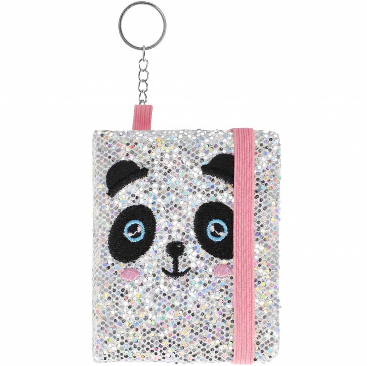 Lobbes sleutelhanger notitieboek panda - glitter notitieboekje roze panda.