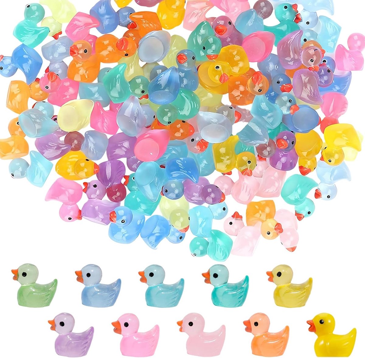 Mini Hars Eenden - Kleine Eendjes - Knutselen Decoratie - Lichtgevend Materiaal - 300 Stuks - Multicolor