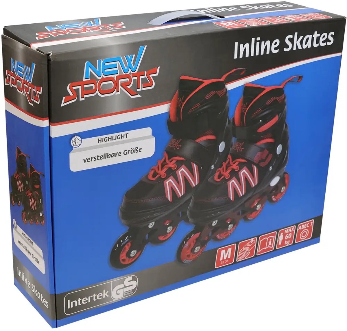 New Sports inlineskates zwart rood verstelbaar ABEC 7 maat 35-38.