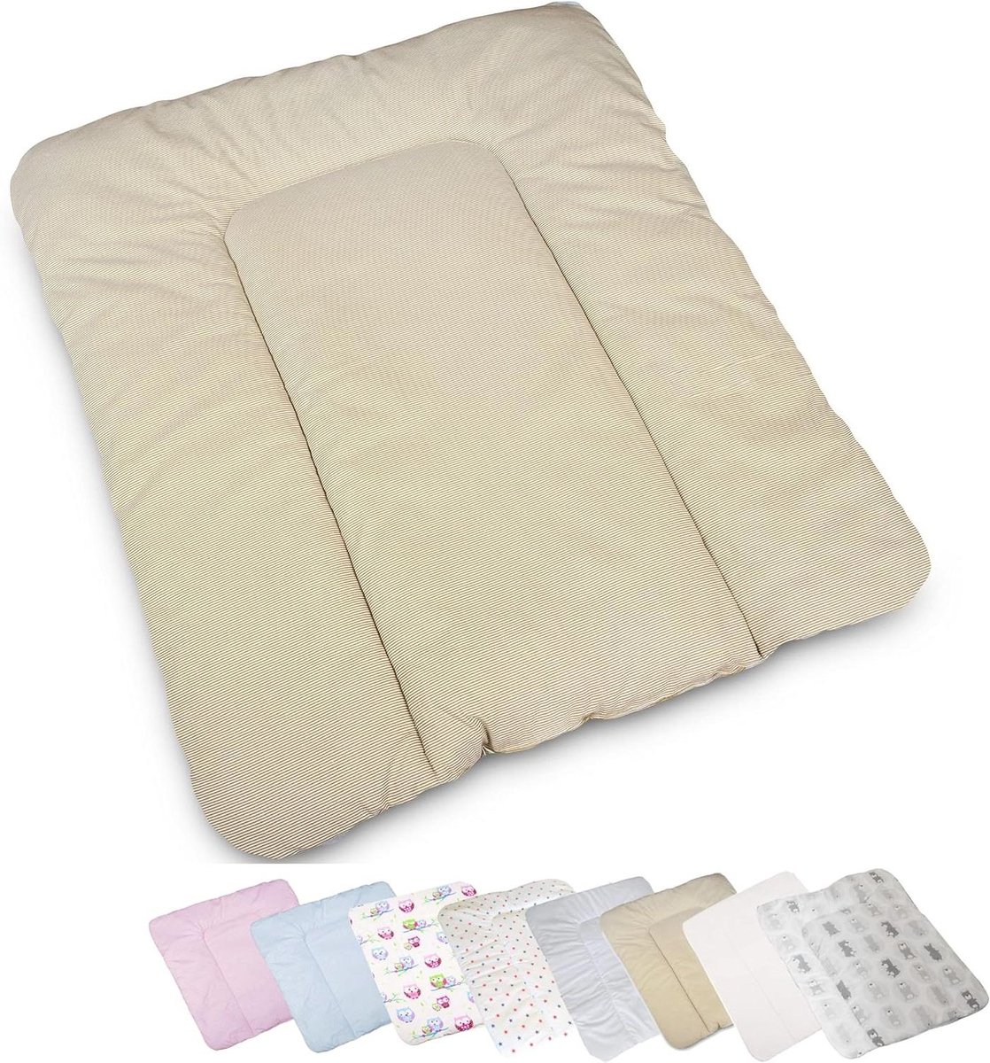 Baby Verschoonmat - Draagbare Mat - Baby Verzorgen - 100% Katoen Oeko Tex - 70x75cm - Beige Strepen