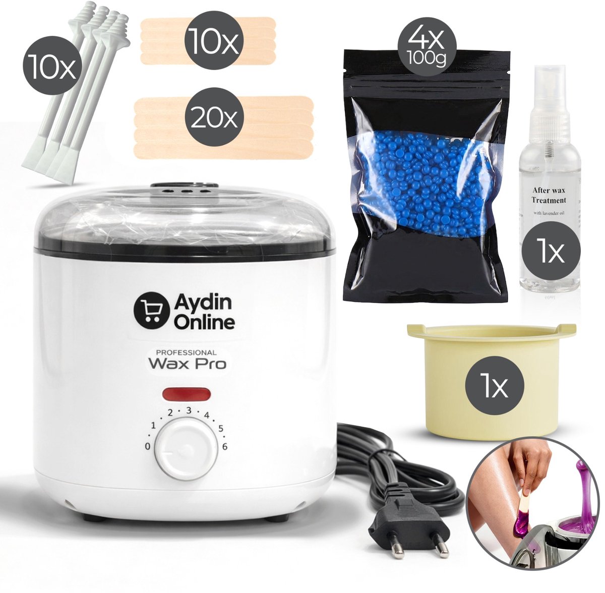 Aydin Online® Professionele Wax Apparaat SET – Wax Beans Verwarmer 500 ml met Temperatuurregeling – Wax Heater – Ontharing Set – Wax Set – Harsontharing – Waxverwarmer – Harsverwarmer – Harsapparaat – Inclusief Wax Bonen & Accessoires