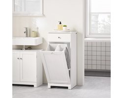 Wasmand Kast - Badkamerkast - Opbergmeubel - Wassorteerder - Kast met Wasmand - Met Lade - Wit - 37x38x91cm