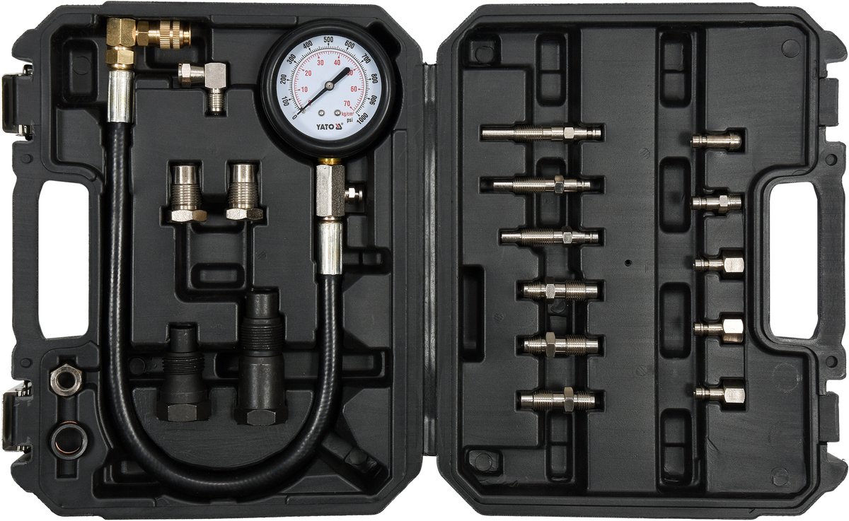 Yato - Miernik Ciśnienia - Diesel - 1000 psi - Incl. Diverse Koppelstukken