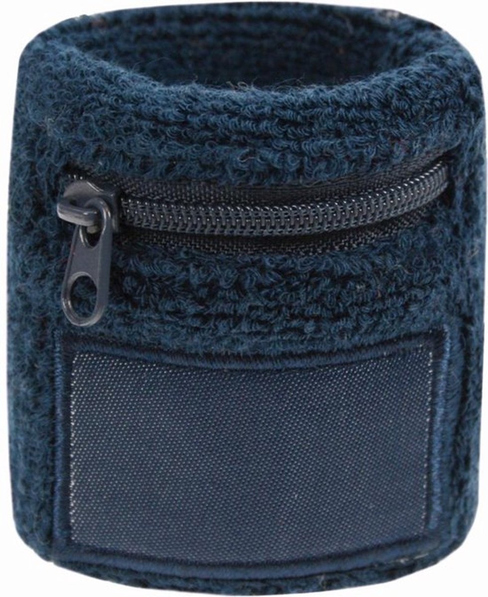 Benza Pols zweetbandjes met opbergvakje en rits - Donkerblauw 6 cm - 25 stuks