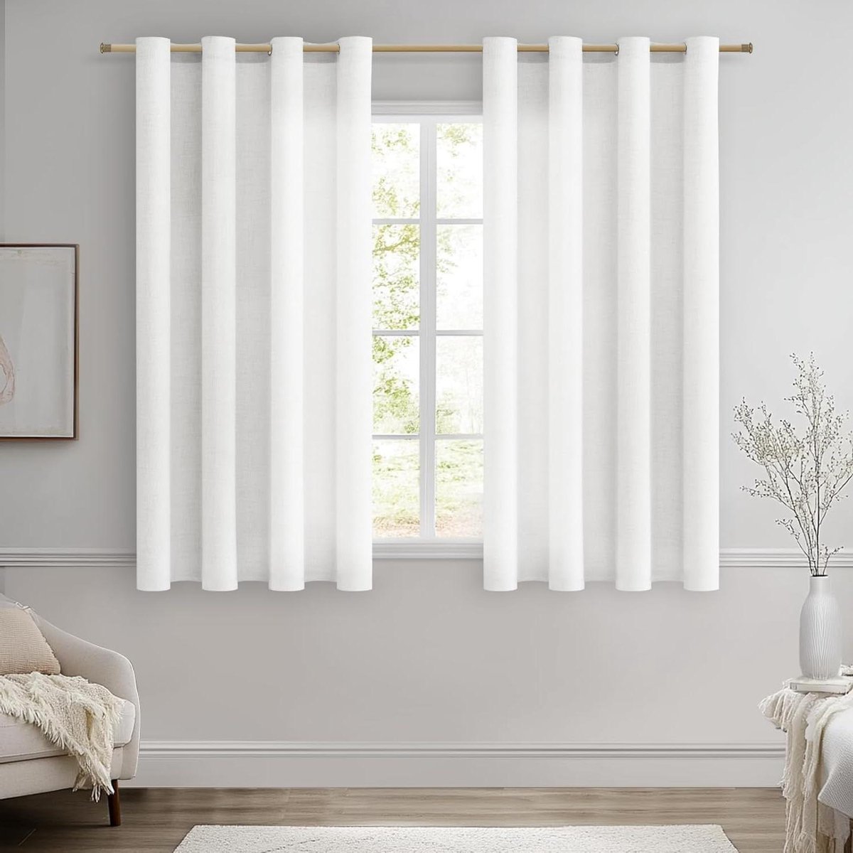Gordijn Set - Vitrage Gordijnen - Woonkamer Slaapkamer - Linnen Look - 140x180 cm - Wit