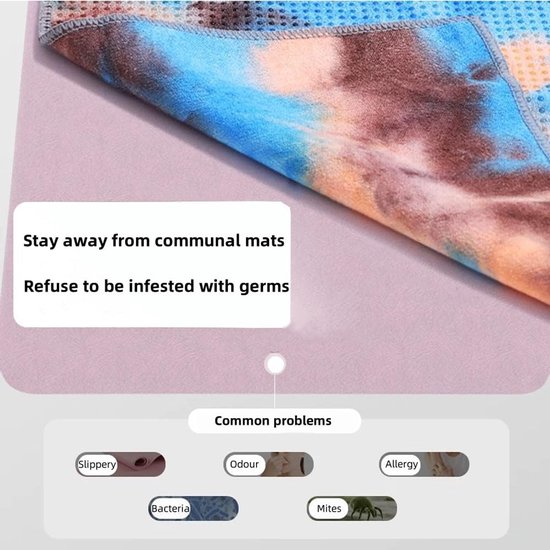 Yogahanddoek Antislip - Yoga Deken - Hete Yoga - Harsdeeltjes Grip - 183 x 63 cm - Tie Dye — afbeelding 3