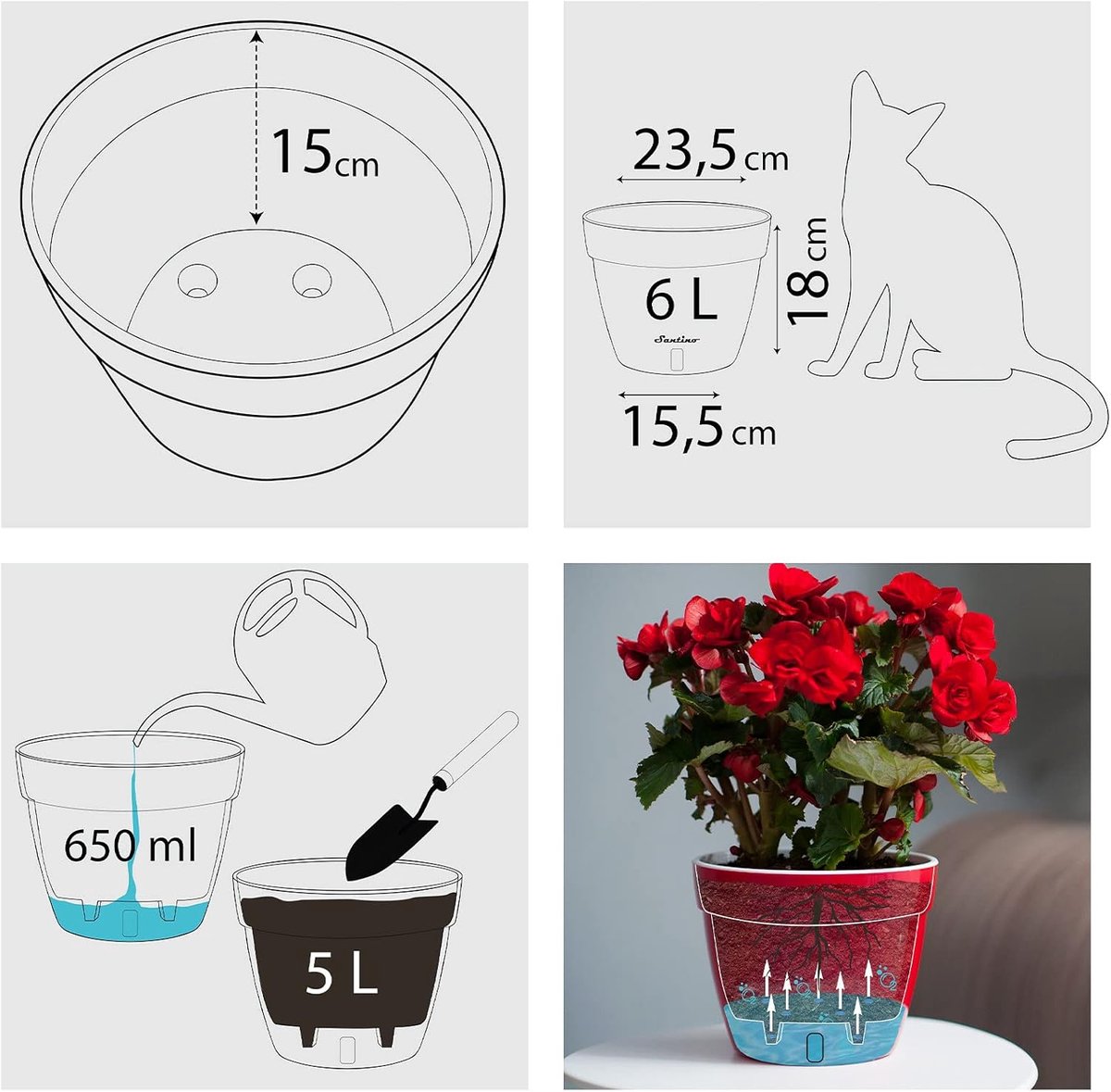 Zelfbewaterende Bloempot - Pot met Waterindicator - Planten Verzorgen - Waterniveau Zichtbaar - 23.5 cm Diameter - Antraciet Wit — cadeau in Wonen & Interieur - foto 3