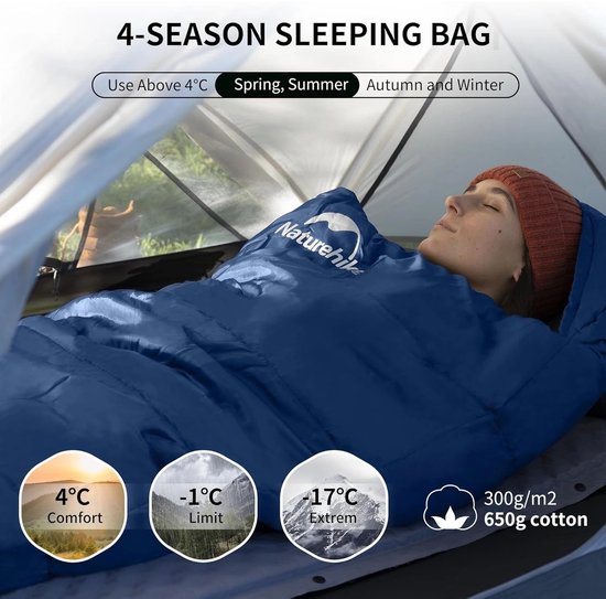 Solayne Slaapzak - Camping - Volwassenen - Kamperen - Outdoor - 3 Seizoenen slaapzak - Mummie - Katoen - 205x75 cm - Blauw — afbeelding 3