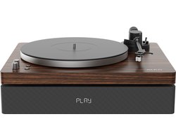 Aulo - Vinyl platenspeler met ingebouwde luidsprekers en subwoofer - Bluetooth - Duurzaam design in luxueuze donker houten afwerking
