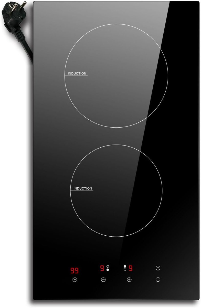 MIRA® Elektrische Kookplaat 2 Pits - Elektrische Fornuis - Elektrische Kookplaat Vrijstaand - 2 Kookplaten - Kinderslot - Zwart -52 cm x 29 cm x 6 cm