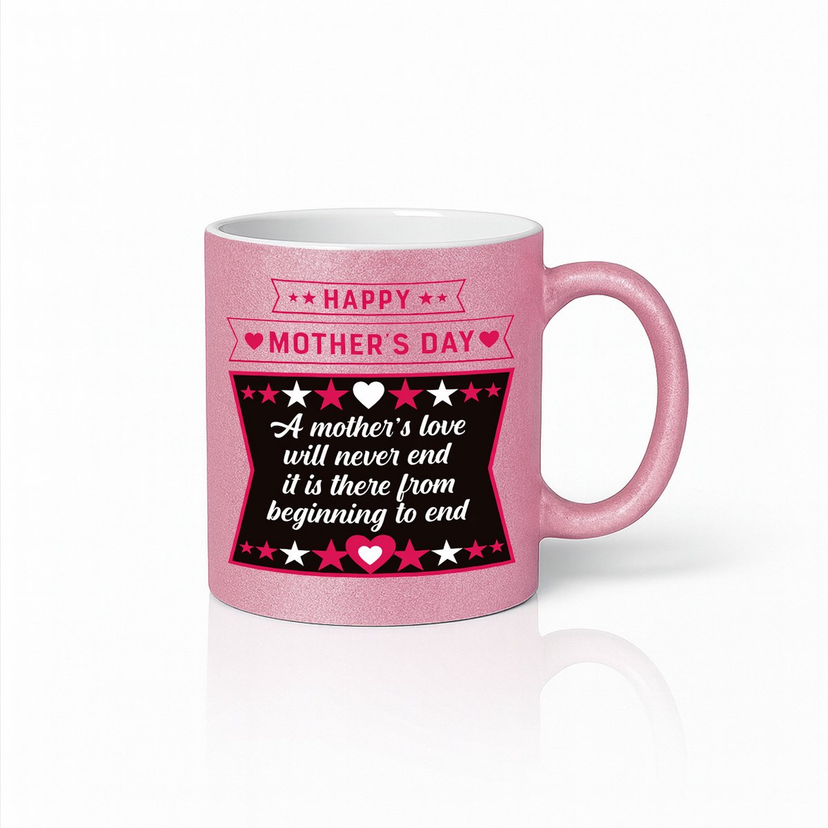 Moederdag Mok - A Mother's Love Will Never End - Inspirerende Tekst - Roze Keramiek
