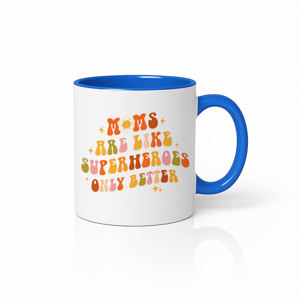 Blauw Witte Keramische Mok - Moms Are Like Superheroes Ontwerp - Uniek Mama Cadeau