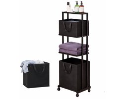 Eleganca Wassorteerder 3 Vakken - Wasmand - Met Wieltjes - H121 x L42 x B34 - Bamboe Zwart