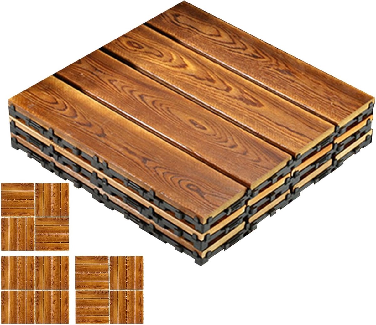 Houten Terrastegels - Buiten Vloerbedekking - Tuin Aankleden - Antislip Verkoold Hout - 30x30cm Set