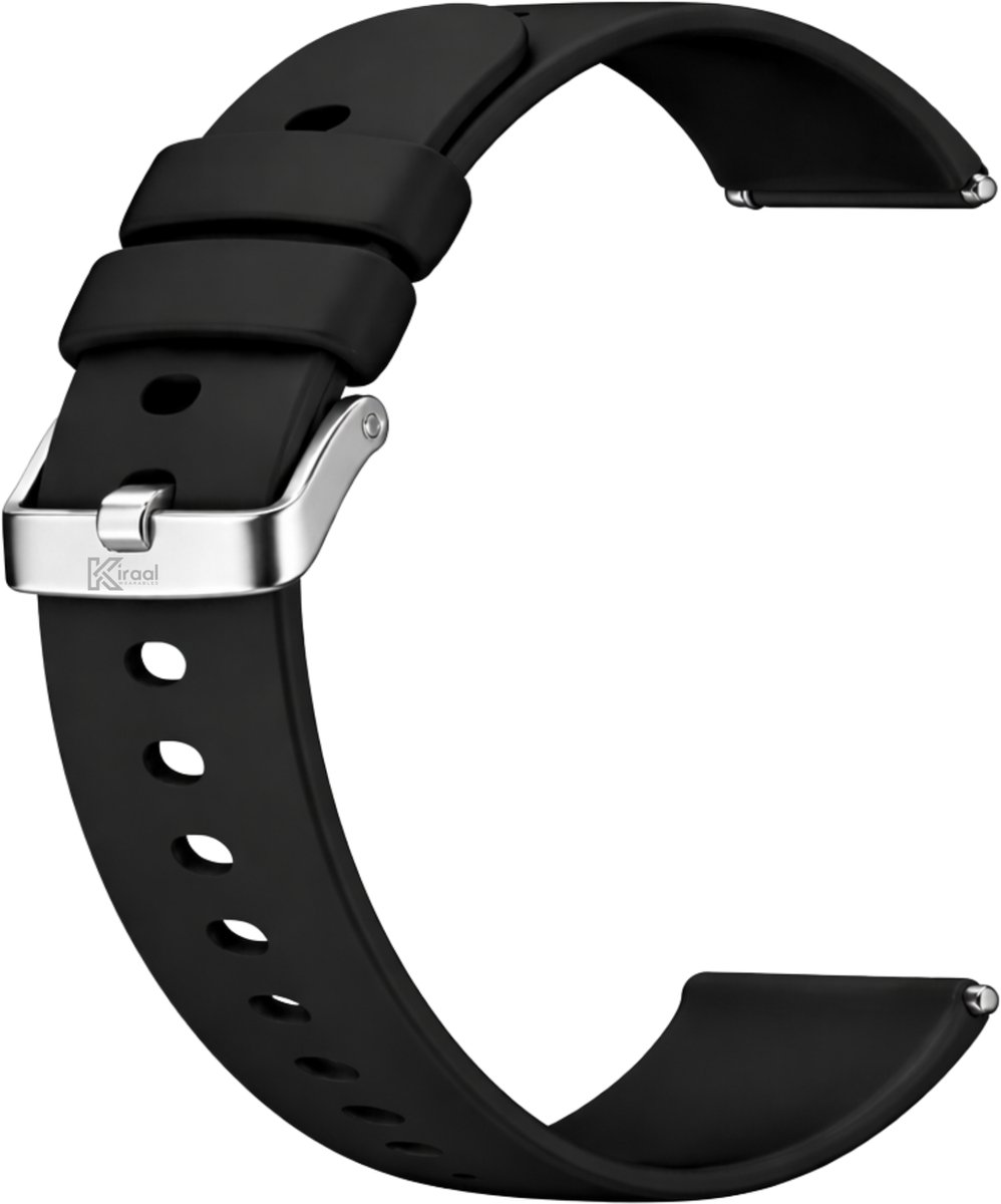 Kiraal - Premium Luxe Siliconen Horlogebandje - Siliconen - 18mm - Zwart - Smartwatch bandje - Universeel