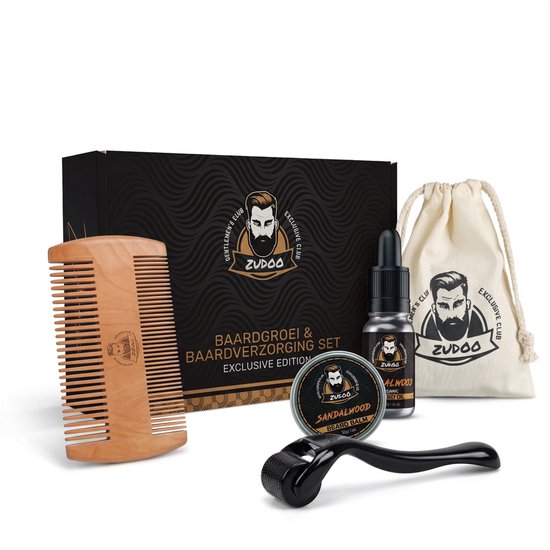 Zudoo's Baardverzorging - Medium Set met Derma Roller - Baard olie - Balsem - Baard Kam en Opbergzak