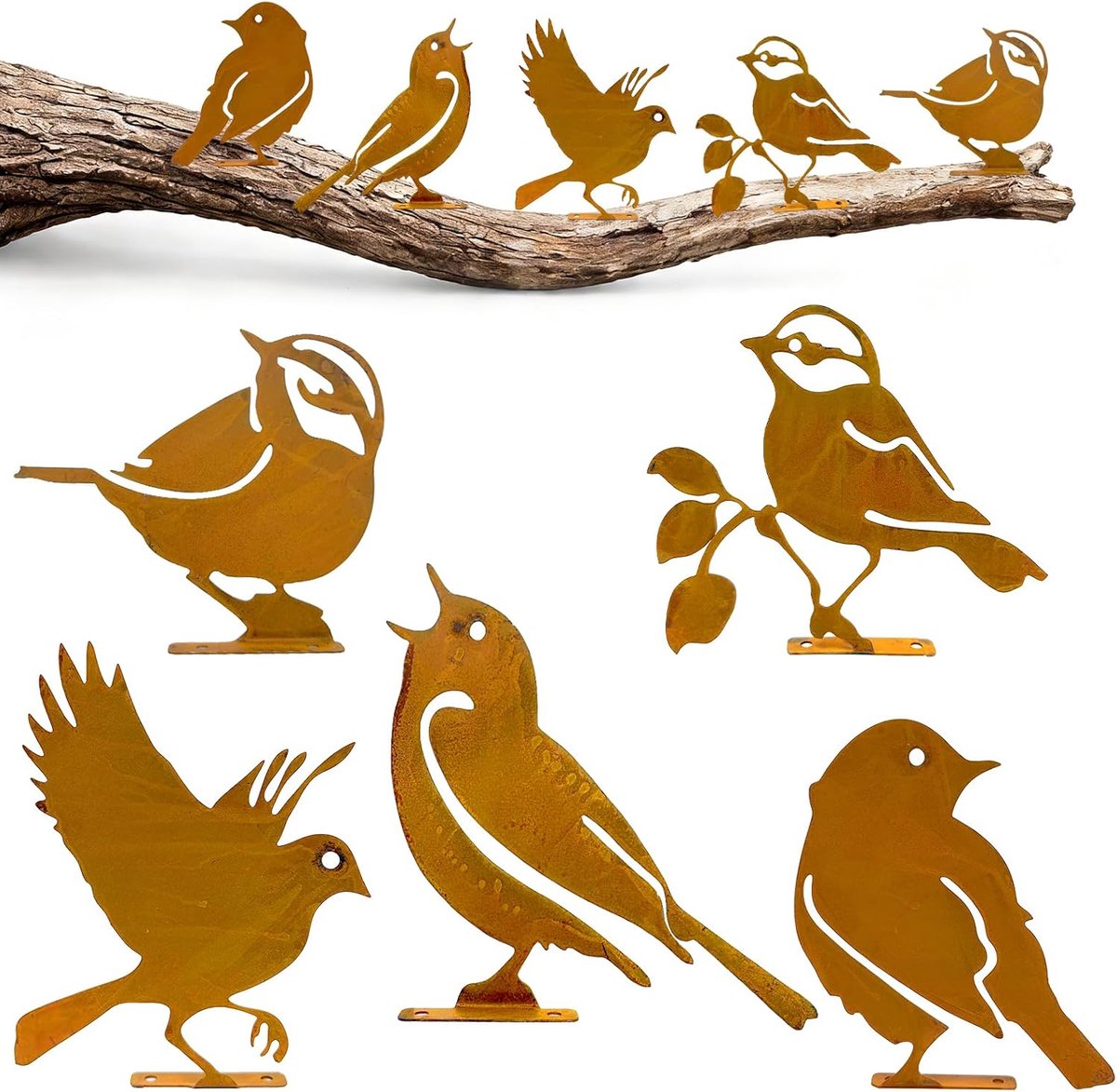 Set Vogels - Tuindecoratie Roest - Buiten Decoreren - Patina Look - 5 Stuks - Roestbruin