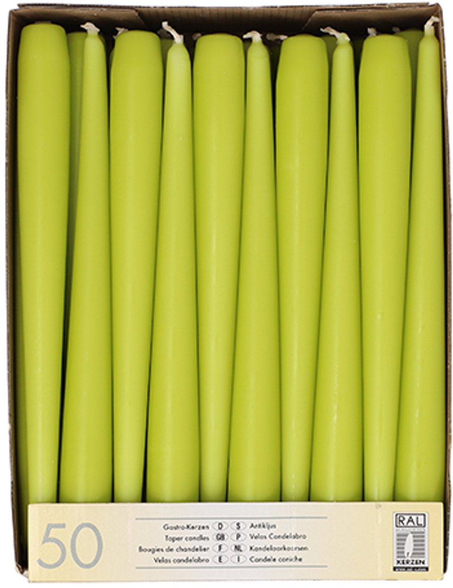2x 50 Kandelaarkaarsen Ø 22 cm · 25 cm lime
