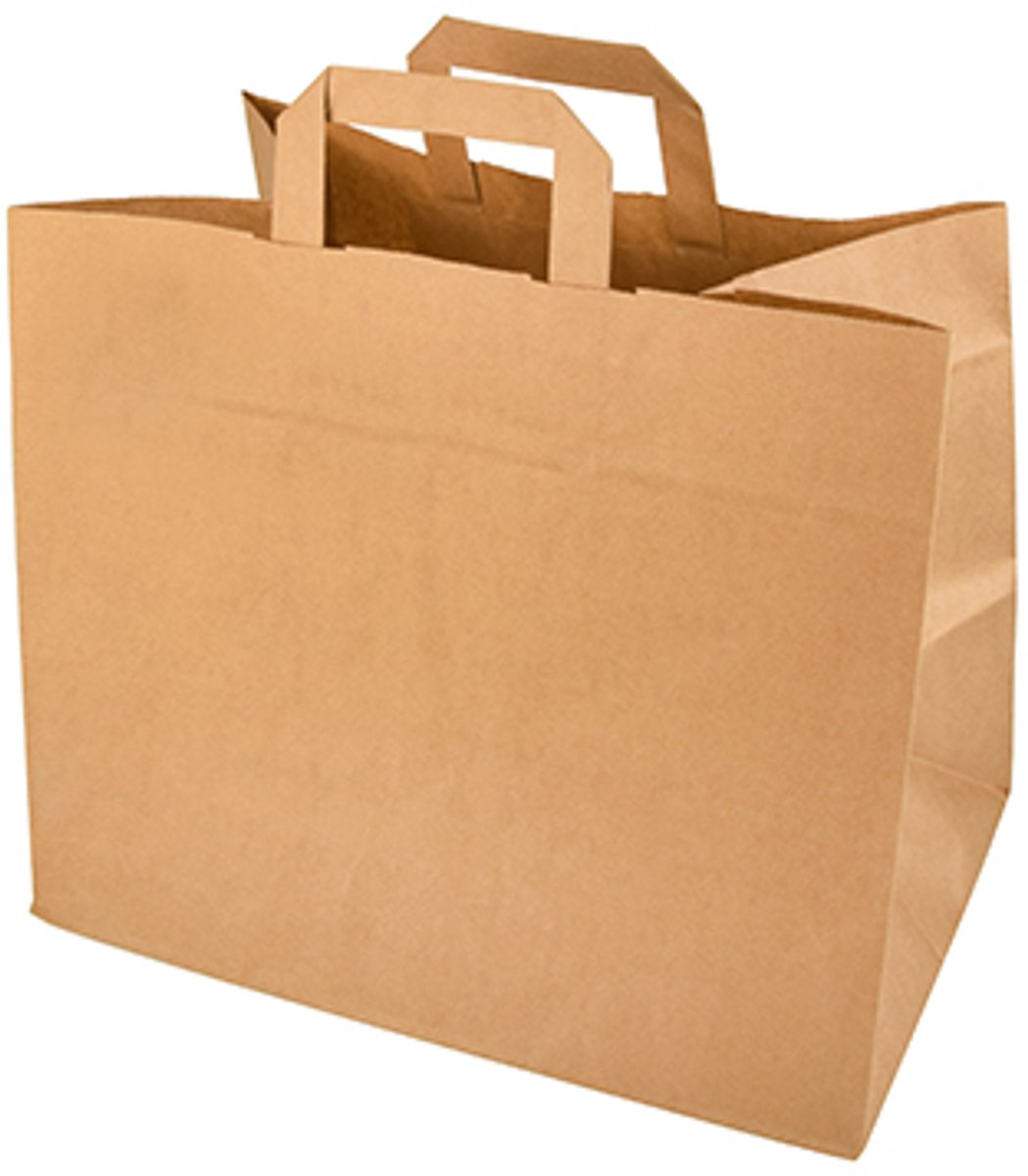 8x 50 Draagtassen papier 27 cm x 32 cm x 17 cm bruin met handvaten