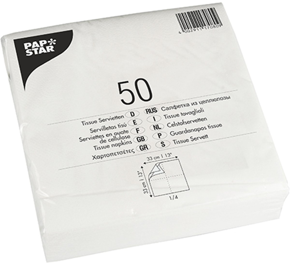 29x 50 Servetten 2-laags 1/4 vouw 33 cm x 33 cm wit