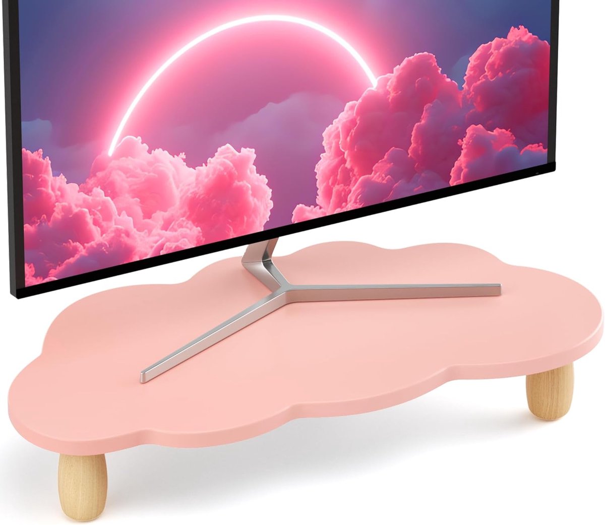 Monitor Verhoger - Desktop Organizer - Thuiswerk Bureau - Dubbele Laden Ontwerp - 42 x 21 x 8 cm - Roze