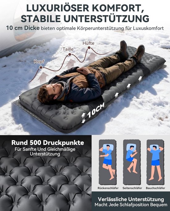 Opblaasbare Slaapmat - Kampeer Mat - Outdoor Slapen - Extra Dikke Isolatie - 210 x 64 cm - Grijs van Merkloos — afbeelding 3