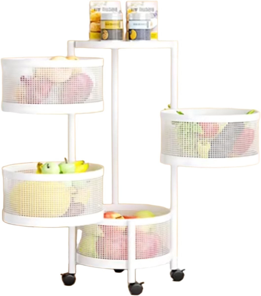 Roterend Opbergrek4-Laags - Wit - Keuken Organizer met Verwijderbare Manden - Fruit & Groente Opslag