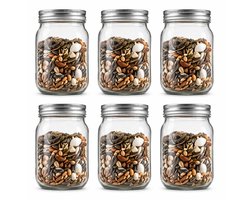 Dutchers® Overnight Oats - Dikker glas - Stevig - Mason Jar - 6 Stuks - 480ML - Mealprep - Overnight Oats Glas - Muesli Beker - Lunchpot - Beker To Go - Milieuvriendelijk - Glas & RVS - Sterk Sluitsysteem - Ontbijt & Lunch - Overnight Oats Beker