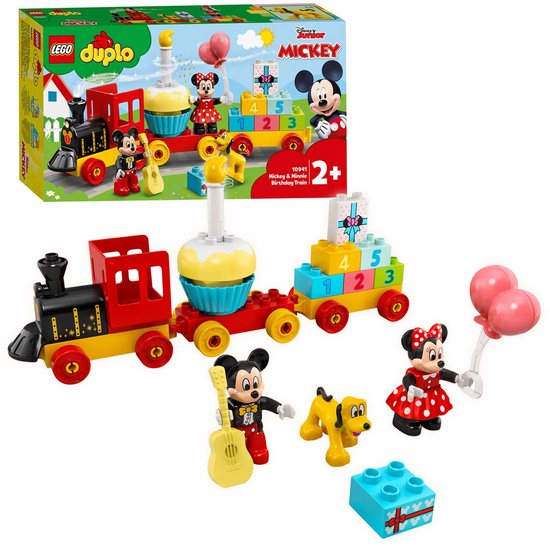 LEGO DUPLO Disney Mickey & Minnie Verjaardagstrein set met Mickey, Minnie, Pluto, cadeautjes en een treinstel met taart.